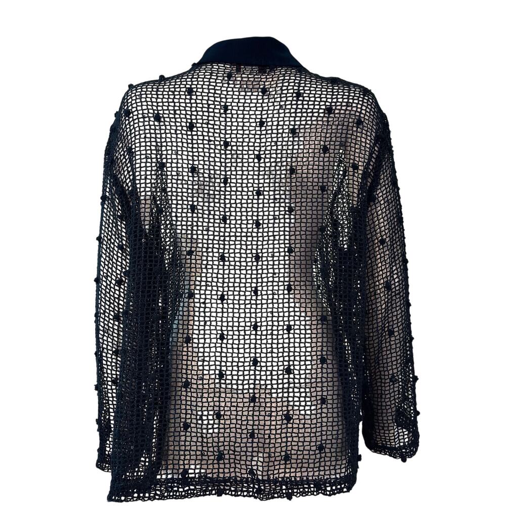 Vtg Blue Mesh Crochet Blouse Womens Sheer Open Knit Avant Garde Goth Top Large - Picture 3 of 11
